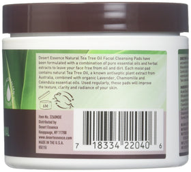 Desert Essence Tea Tree Cleansing Pads in use showing pad application for oil control and freshness.