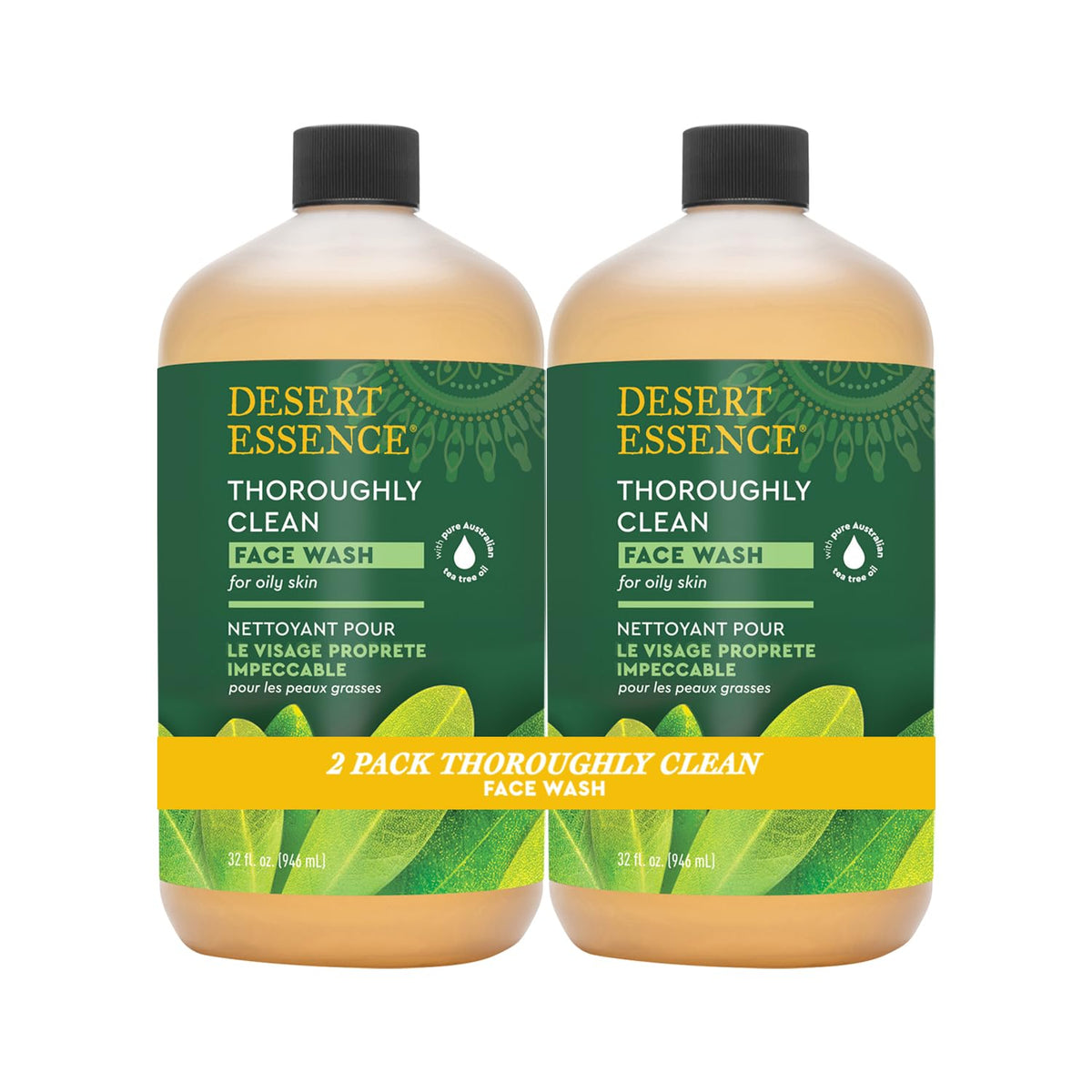 Desert Essence Thoroughly Clean Face Wash bottle pour for refreshed skin
