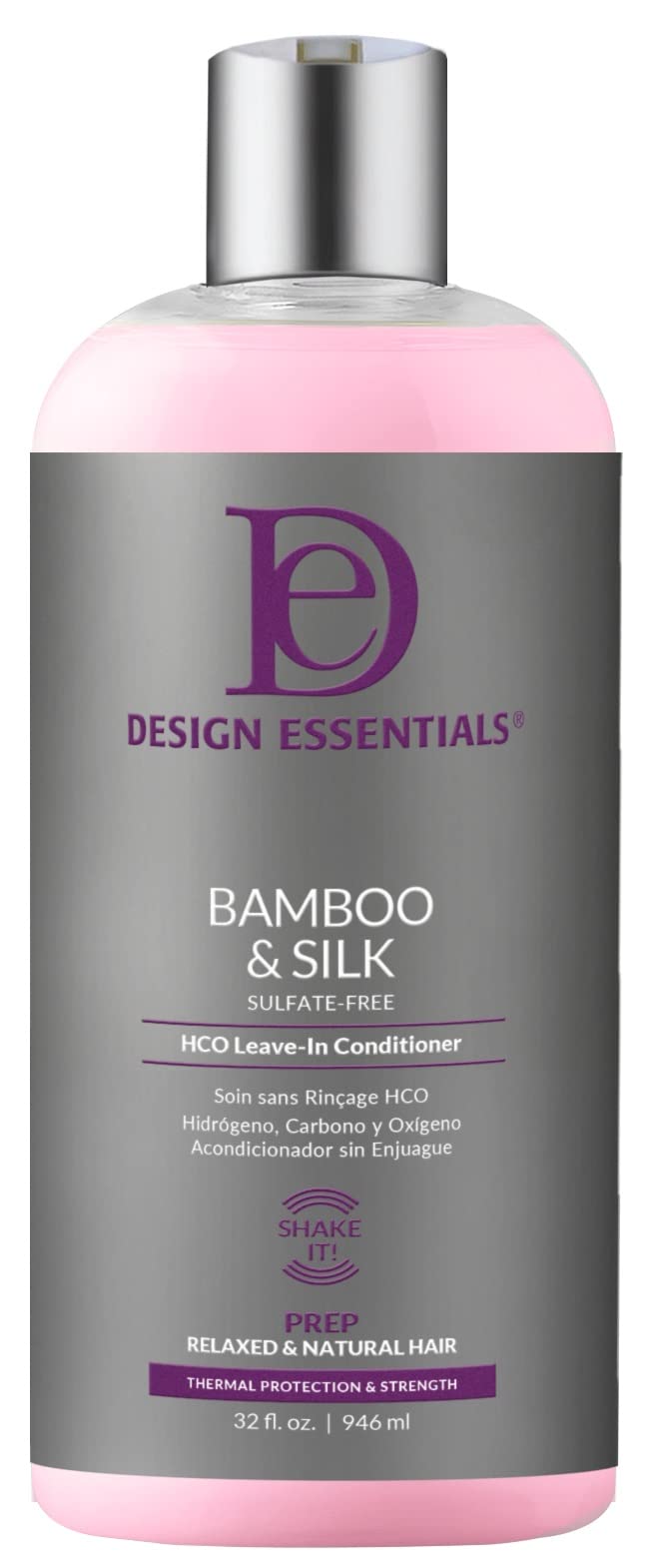 Design Essentials Bamboo & Silk HCO leave-in bottle with pump for easy application and protection
