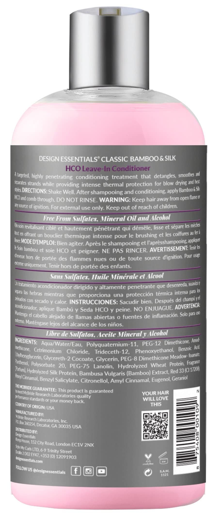 Bamboo extract and silk amino acids in a smooth leave-in texture for detangling