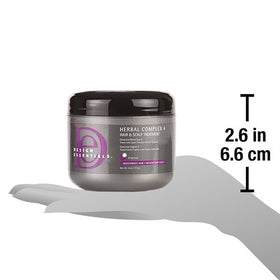 Design Essentials Herbal Complex 4 bottle highlights mink and jojoba oils moisturize scalp