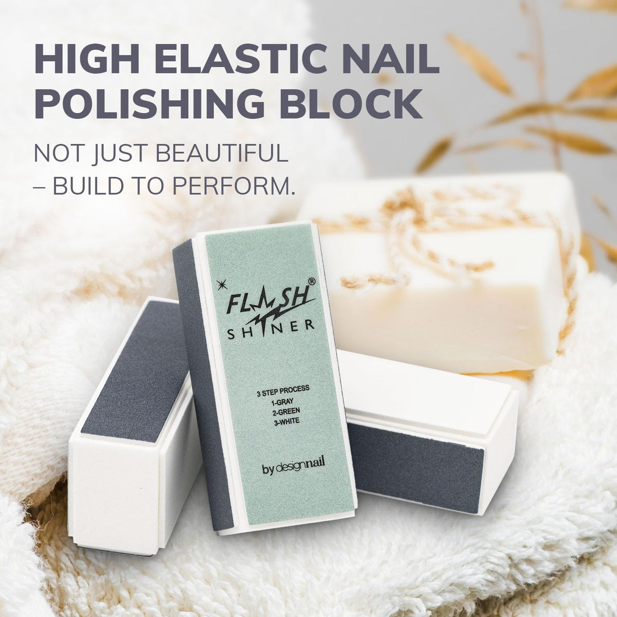Design Nail Flash Shiner Block white polishing delivers natural shine without polish