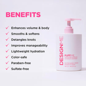 Puff.ME conditioner pump dispensing creamy formula for easy application