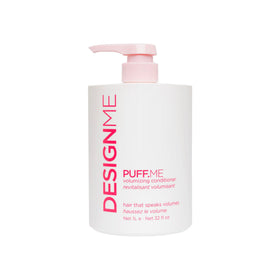 Puff.ME volumizing conditioner bottle promoting fuller-looking hair