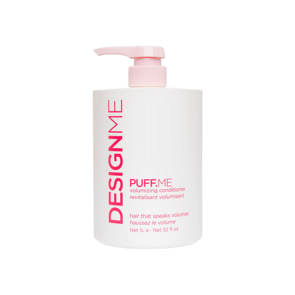 Puff.ME volumizing conditioner bottle promoting fuller-looking hair
