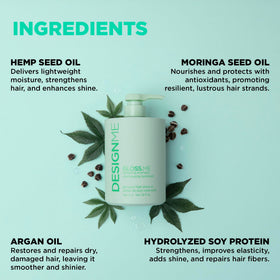 Design.Me GLOSS.ME Hydrating Shampoo with argan oil drops highlighting nourishment.