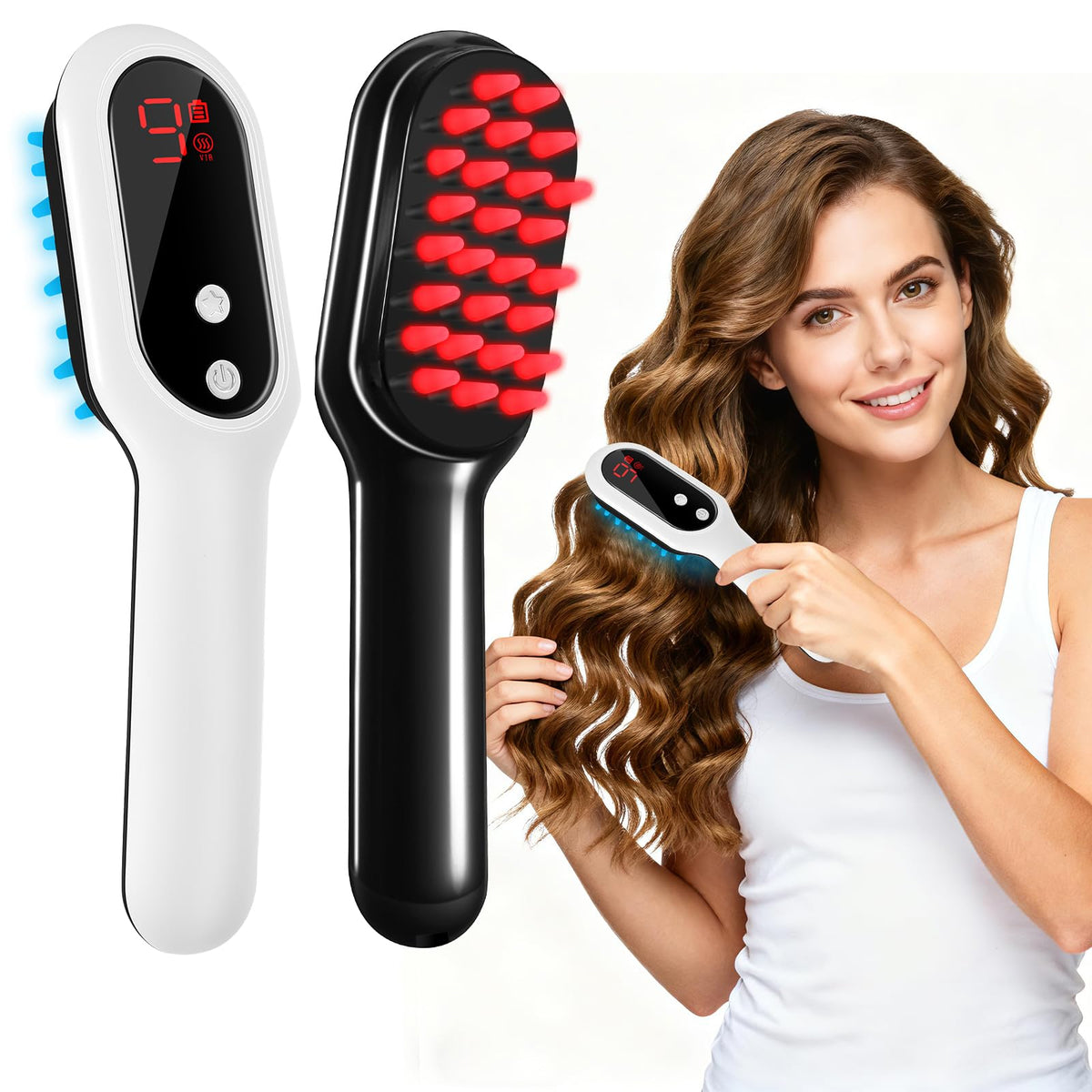 Desron red-light hair care comb 3in1 in action for detangling and scalp nourishment