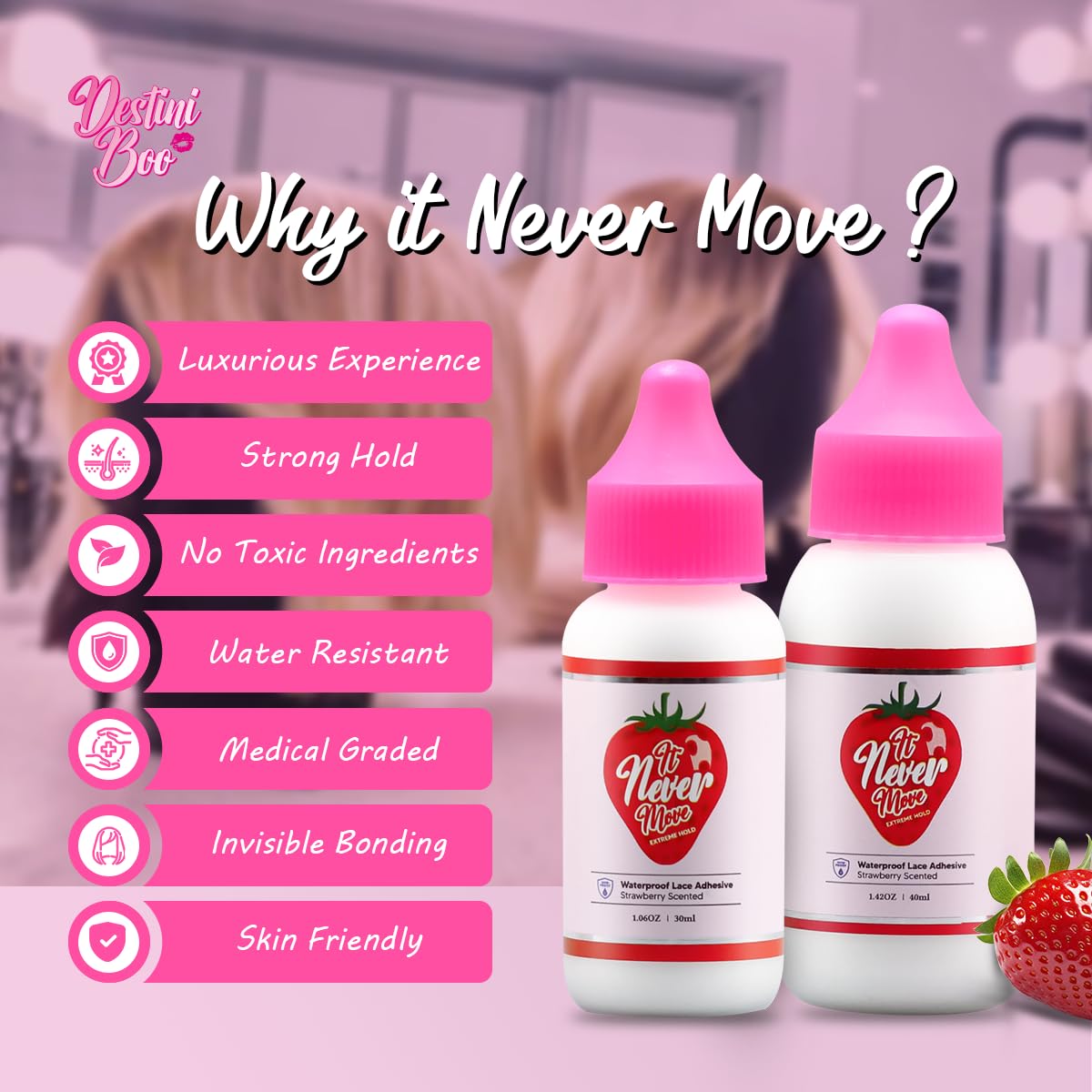 Destini Boo skin-friendly medical-grade adhesive designed for sensitive skin users