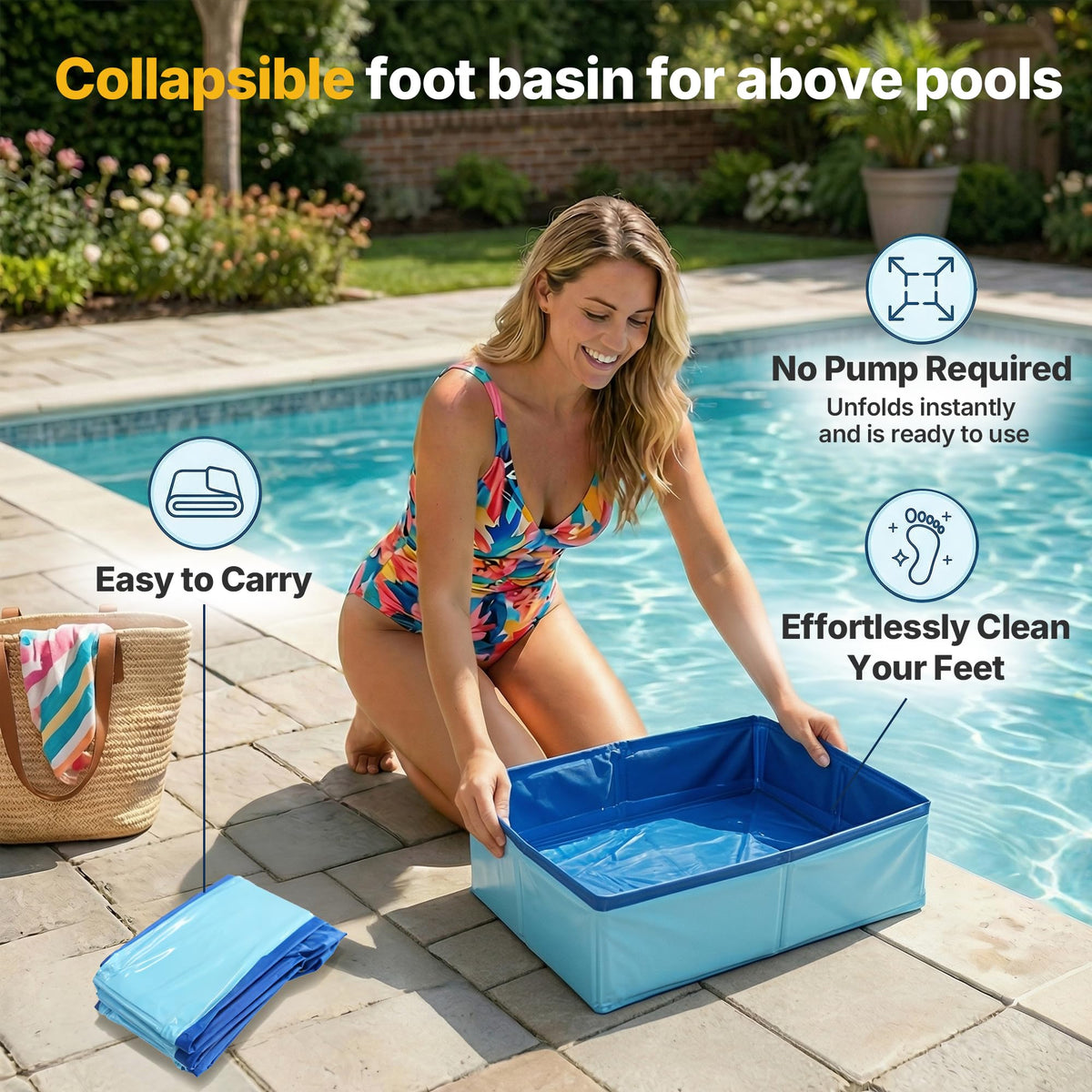 Desunqin foot bath basin used before entering pool to reduce debris.