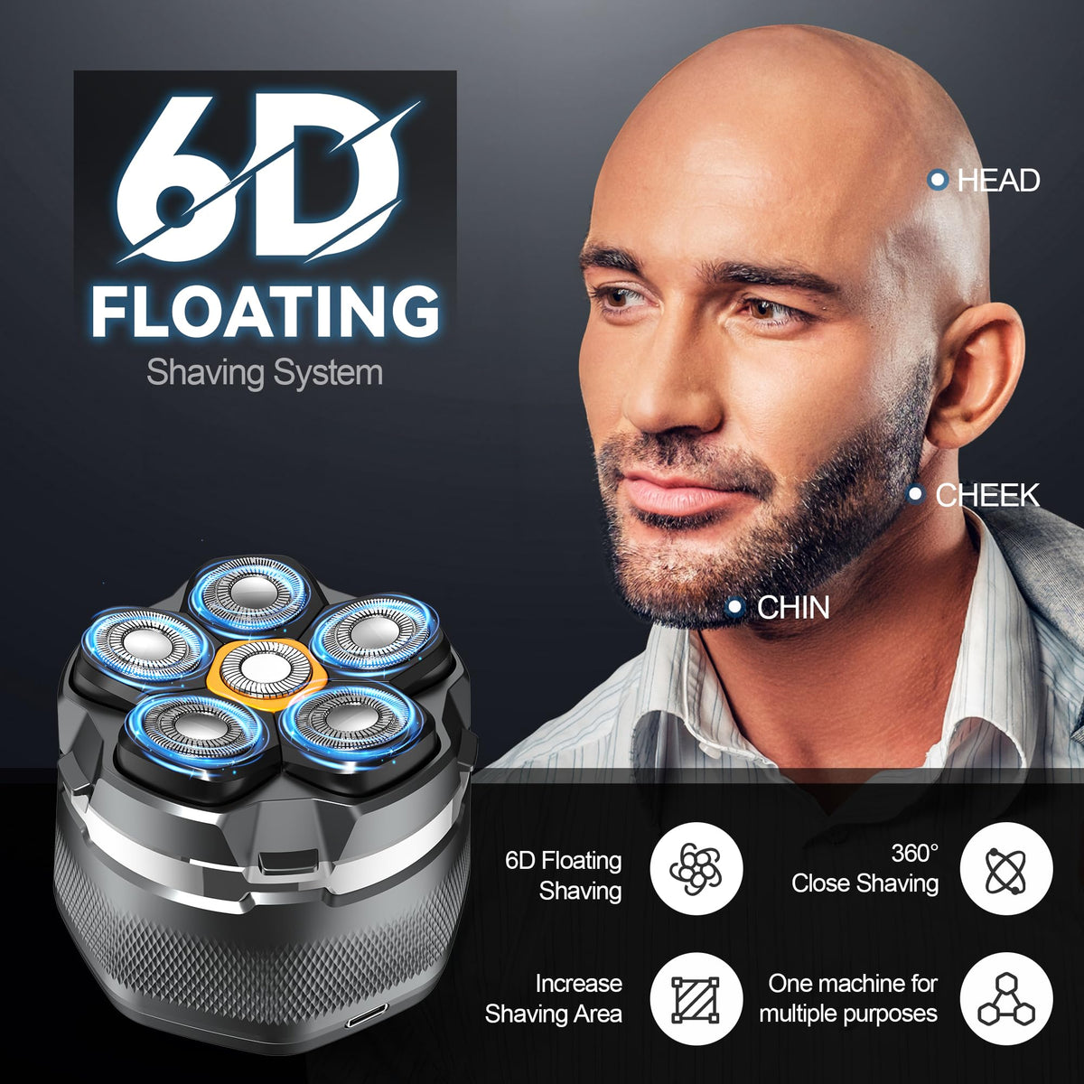 Detona head shaver 10,000 RPM motor for powerful, smooth shaving.