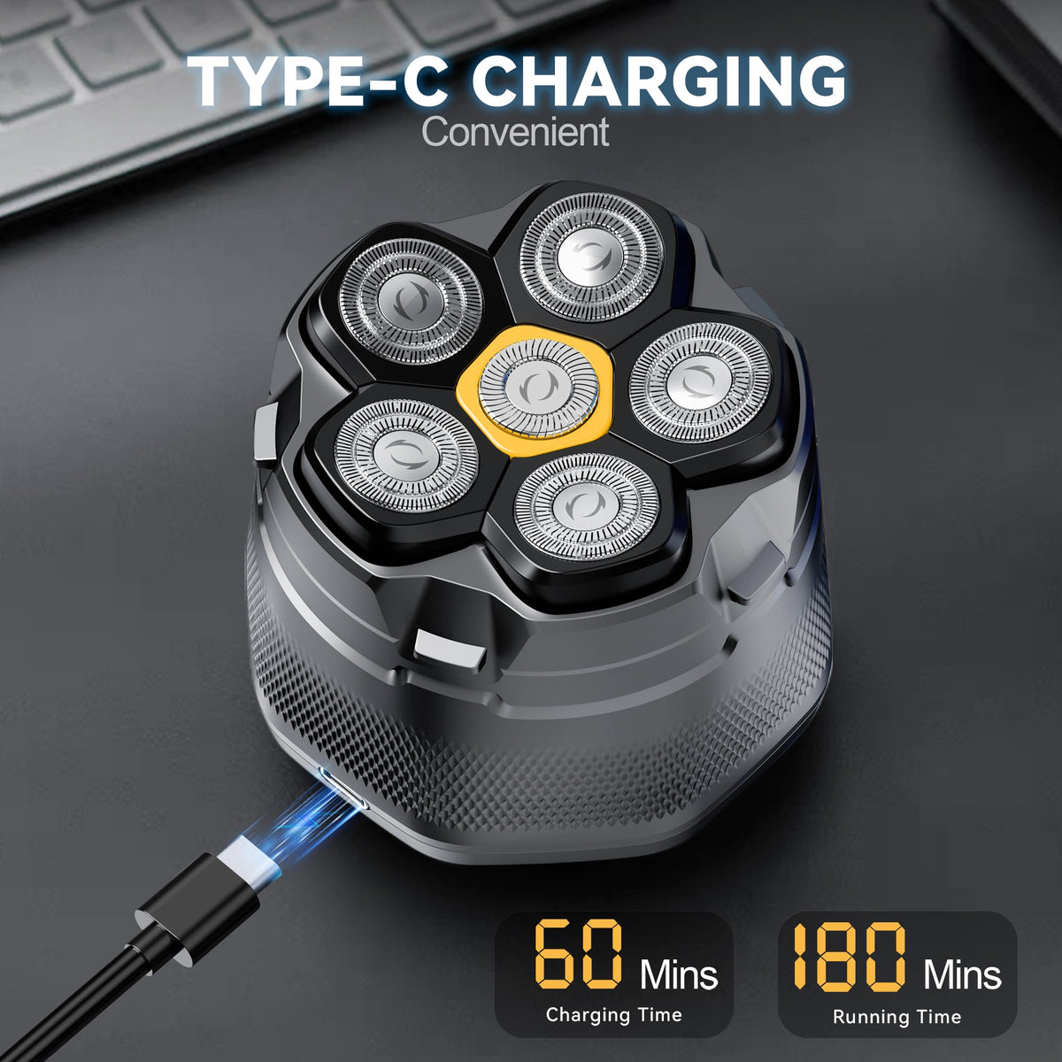 Detona head shaver includes an EVA travel case for portable storage.