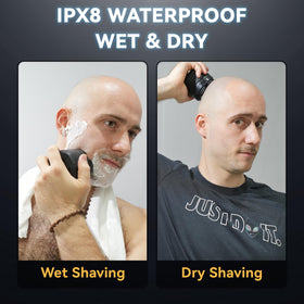 Detona head shaver with LED display shows battery and status at a glance.