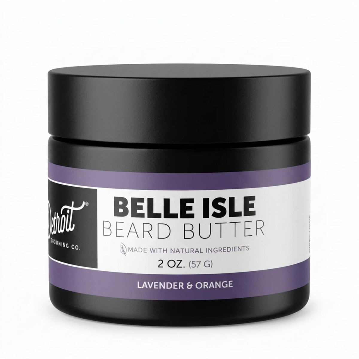 Detroit Grooming Co. beard butter bottle closeup for hydrating softness.