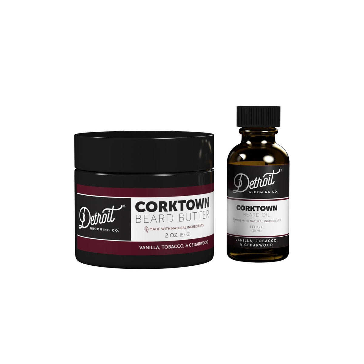 Detroit Grooming Co Corktown beard oil bottle for hydration and softened beard.