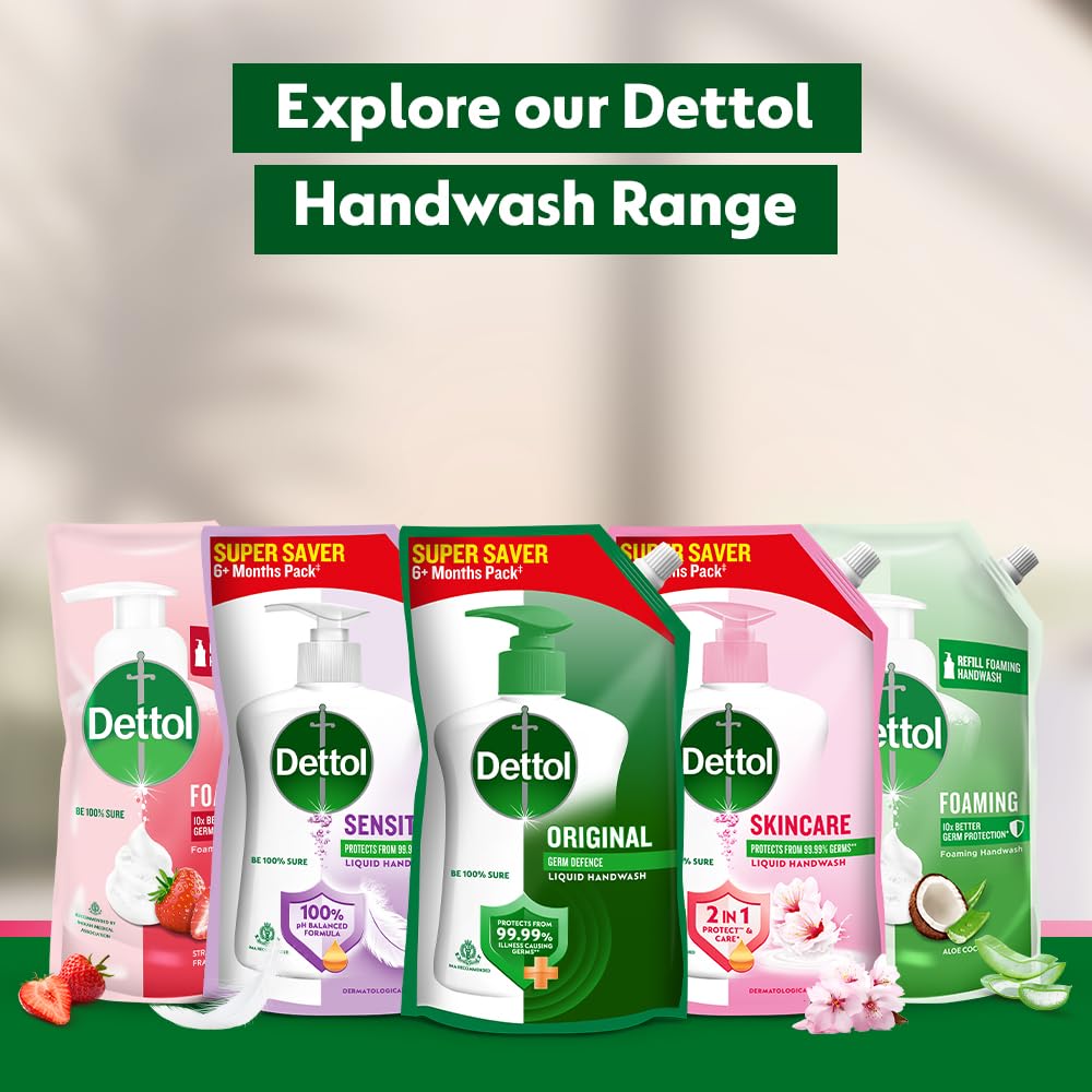 Dettol Skincare Liquid Handwash packaging on bathroom shelf for easy access