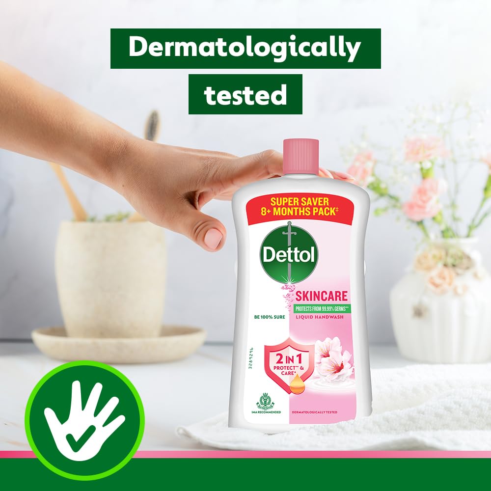 Dettol Skincare Liquid Handwash label closeup highlighting natural ingredients