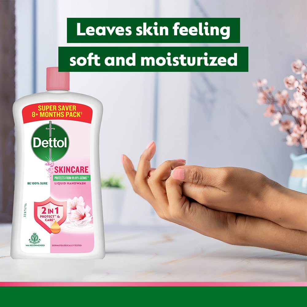 Dettol Skincare Liquid Handwash pump dispenser for easy, effective use