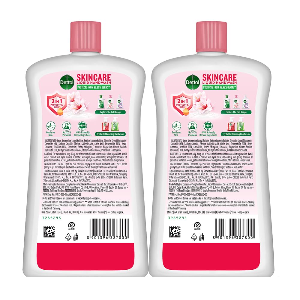 Dettol Skincare Liquid Handwash refill-friendly bottle at sink for convenience