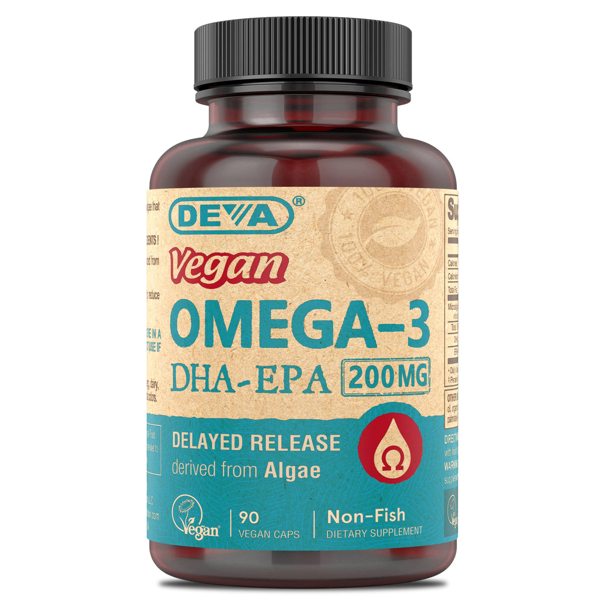 DEVA Vegan Omega-3 bottle with DHA and EPA softgels for daily support