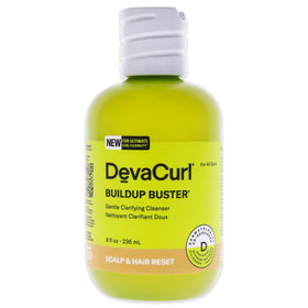 DevaCurl Buildup Buster bottle in Green Oasis showing gentle cleansing for all curl types.