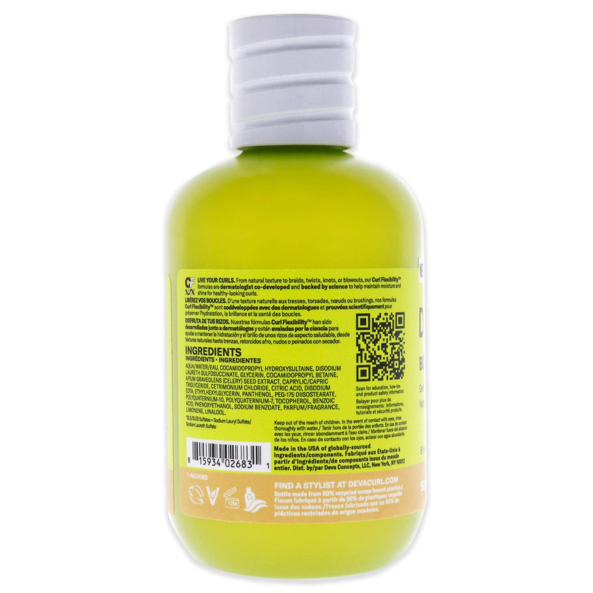 Close-up of DevaCurl Buildup Buster foamy lather for detangling-ready curls.