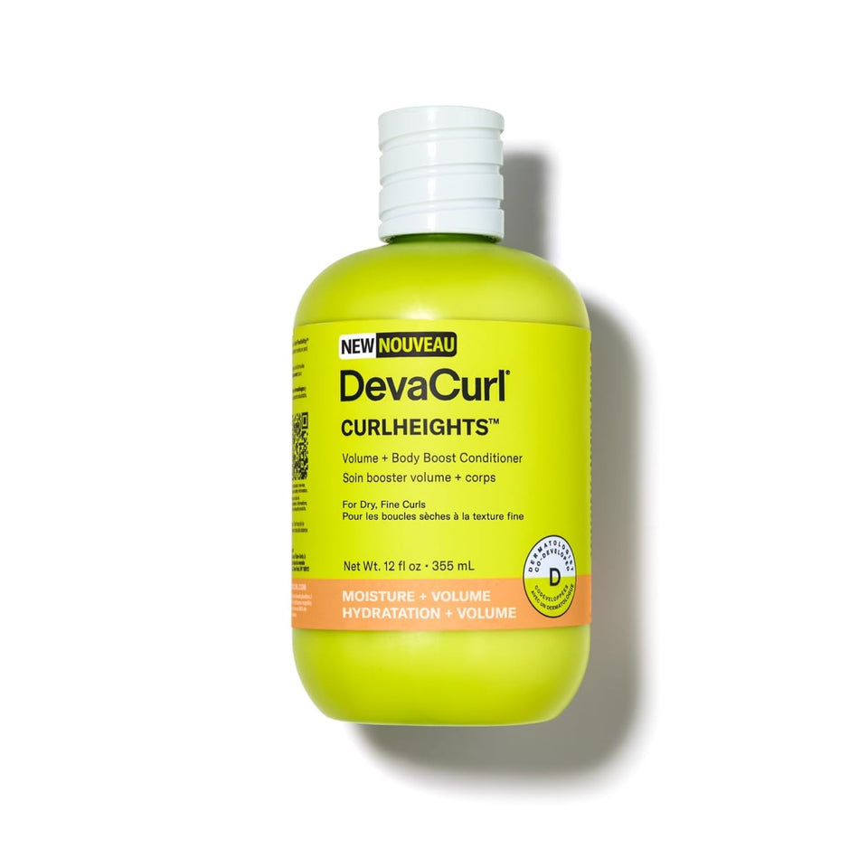 DevaCurl CurlHeights Volume bottle boosts lift and detangles curls with lasting moisture.