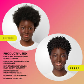 Curls elongated by Quench'n Stretch during styling.