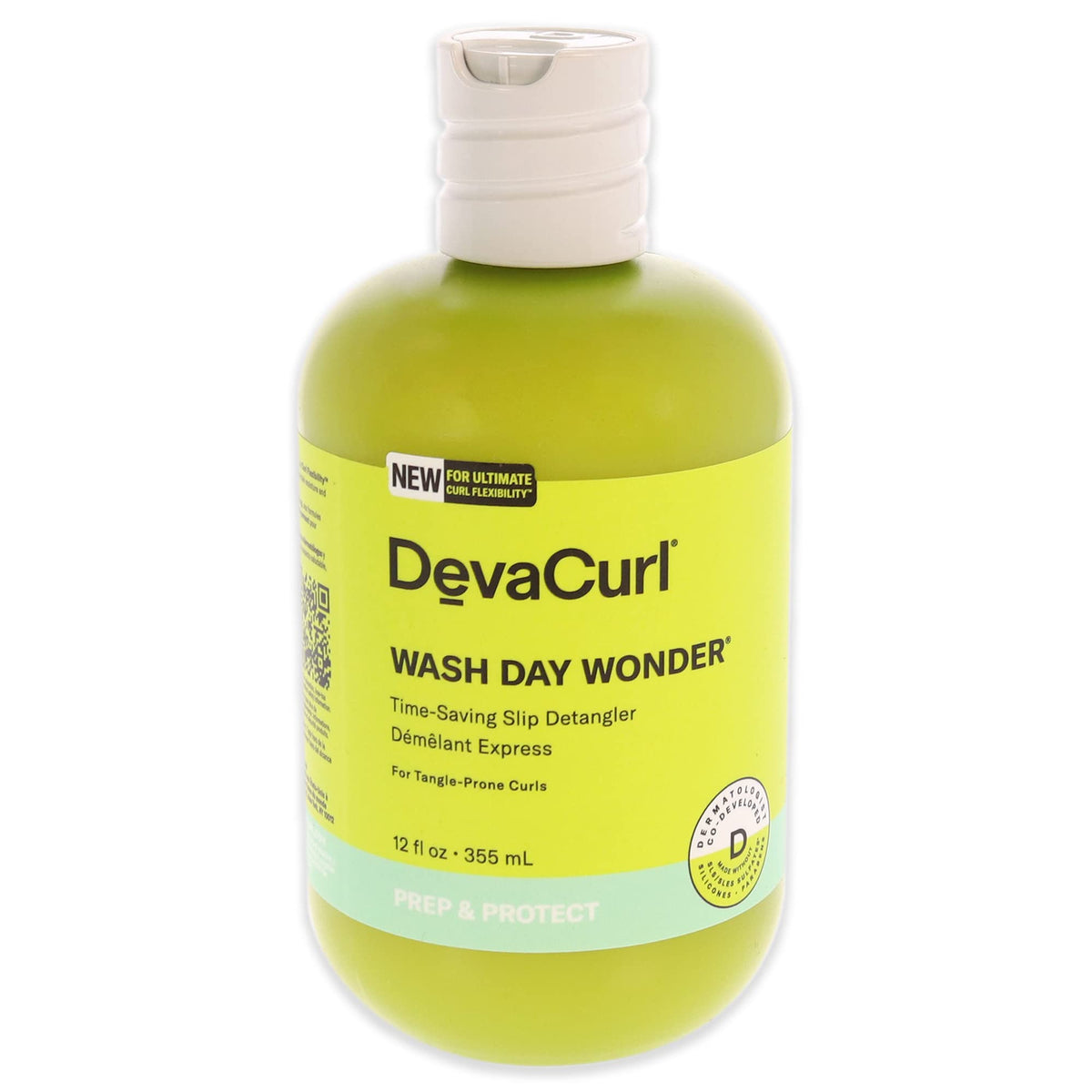 DevaCurl Wash Day Wonder Green Oasis bottle pour eases detangling and enhances manageability.