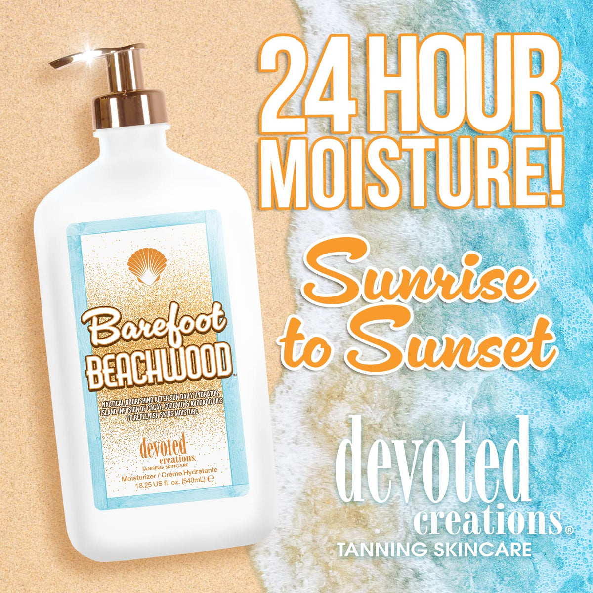 Devoted Creations Barefoot Beachwood with avocado extract nourishes skin.