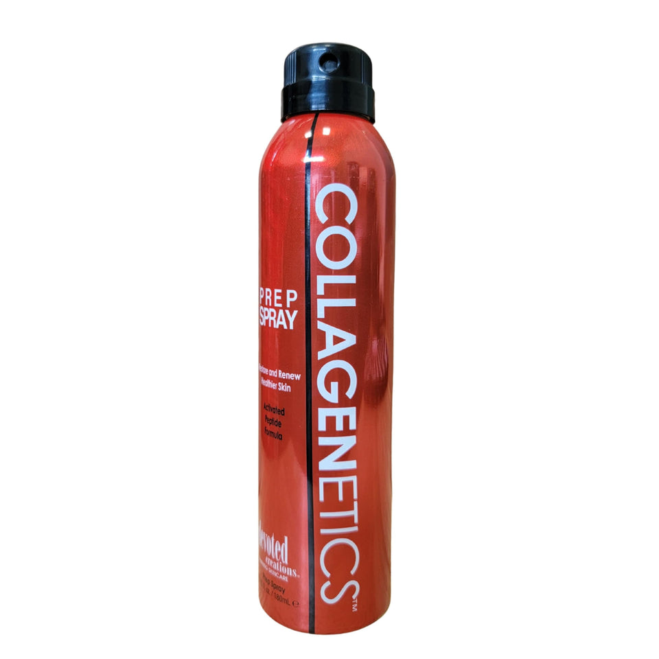 Devoted Creations Collagenetics Prep Spray bottle for Red Light Therapy, hydrating after exfoliation.