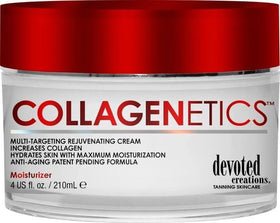 Devoted Creations Collagenetics Rejuvenating Cream jar close-up for hydration and anti-aging support.