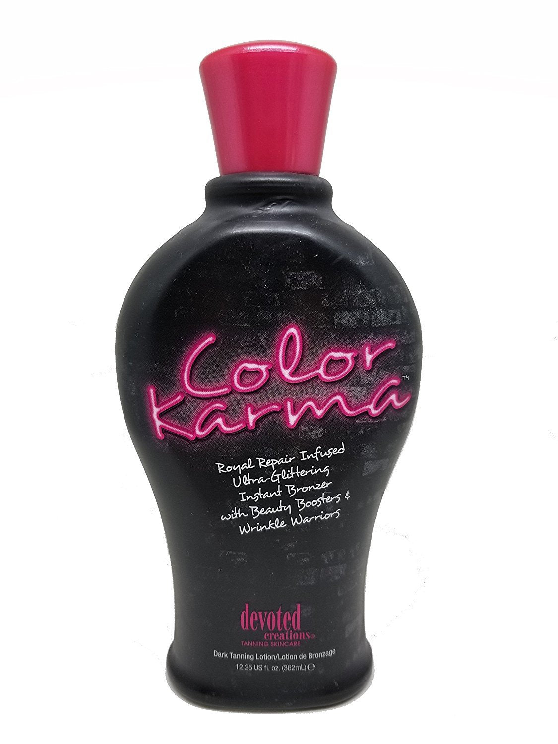 Devoted Creations Color Karma bottle showing instant bronze with streak-free results and glow