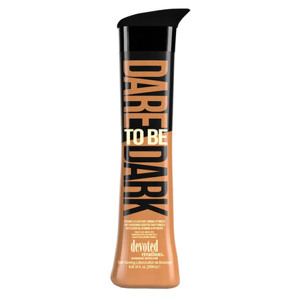 Devoted Creations Dare to be Dark bottle pour highlights a fragrance-free tanning booster.