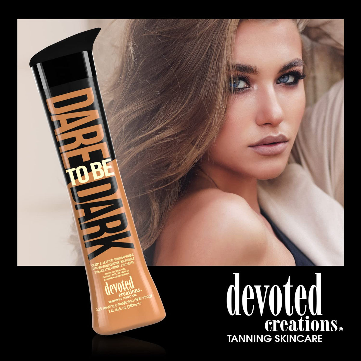 Devoted Creations Dare to be Dark fragrance-free formula supports sensitive skin.