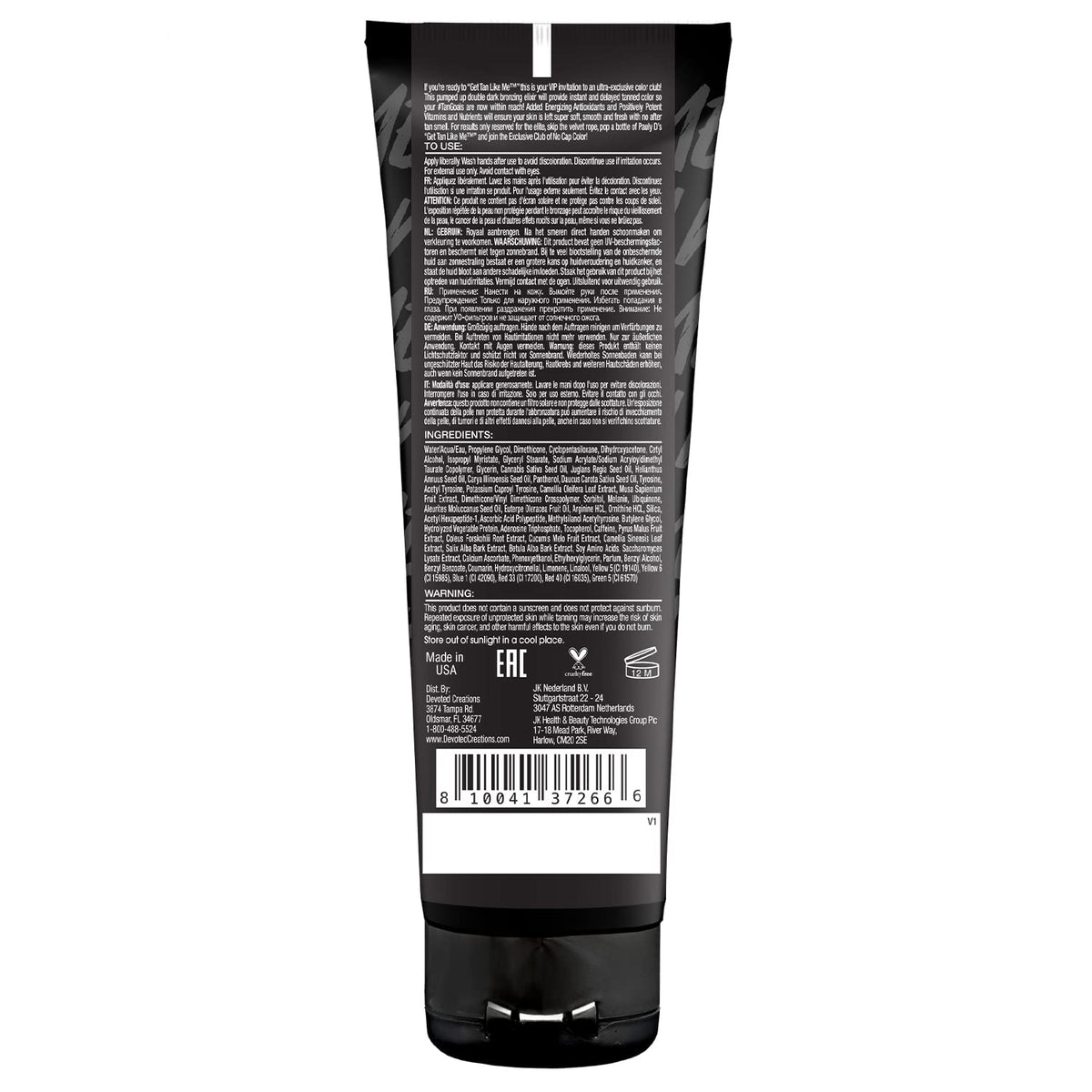 Devoted Creations DJ Pauly D Get Tan Like Me application scene with smooth hydration.