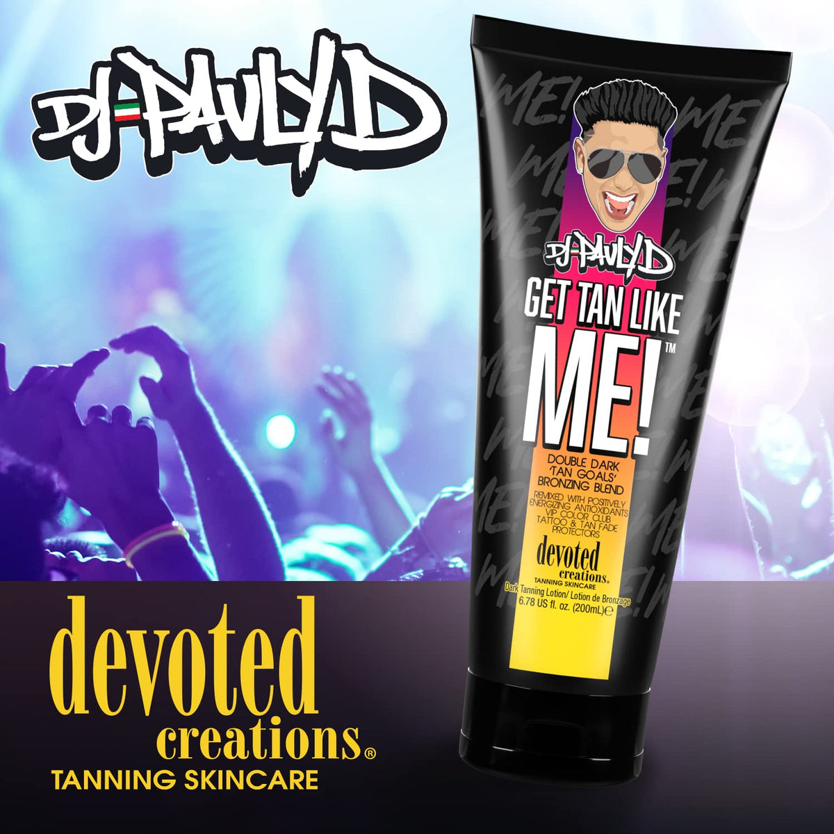 Devoted Creations DJ Pauly D Get Tan Like Me tattoo protection keeps color vibrant.