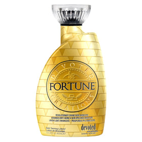 Devoted Creations Fortune Bronzer bottle close-up with deep DHA bronzing