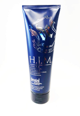 Devoted Creations H.I.M Chrome bottle pour demonstrates instant bronzing for a streak-free tan