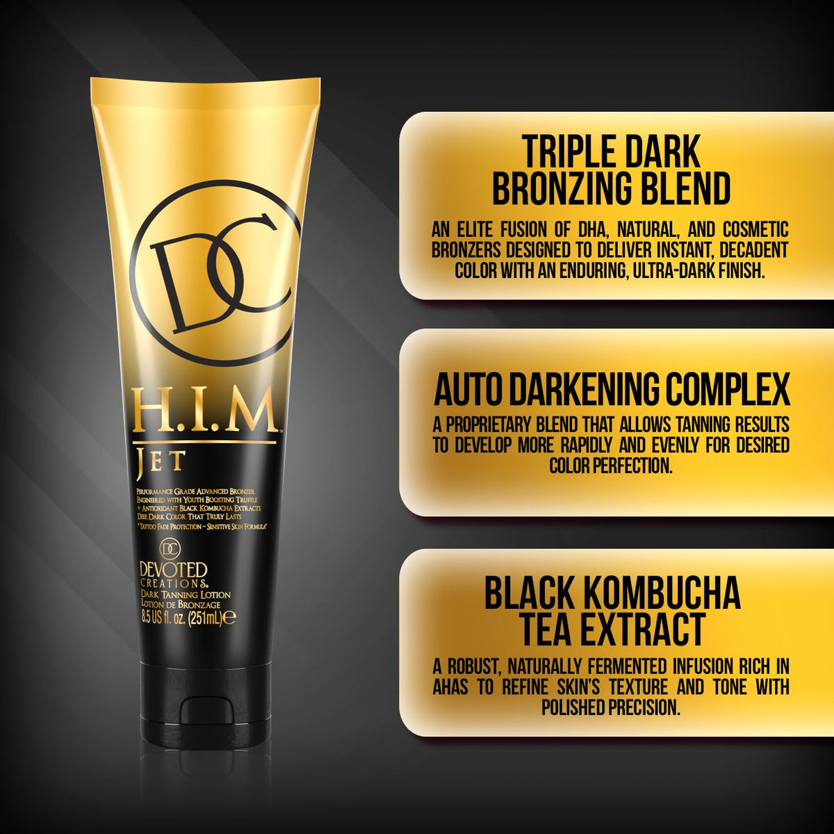Devoted Creations HIM Jet black kombucha extract for texture refinement.