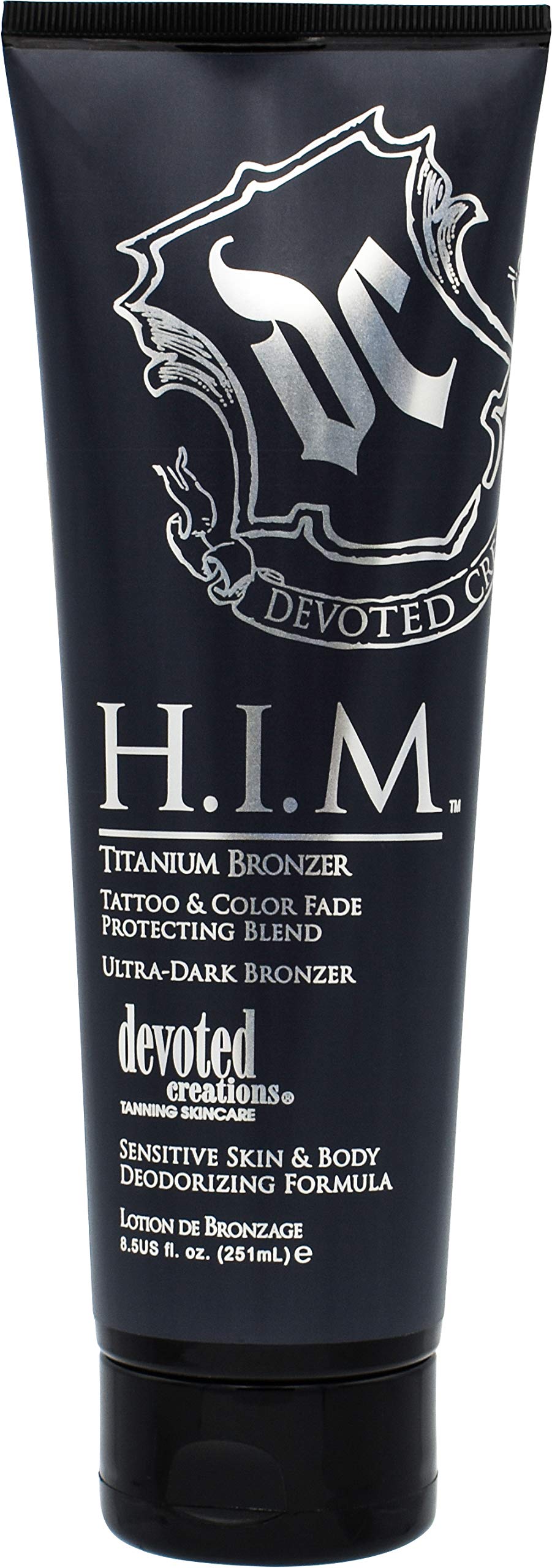 Devoted Creations HIM Titanium Bronzer 8.5 oz tube; lightweight, non-greasy tan for men