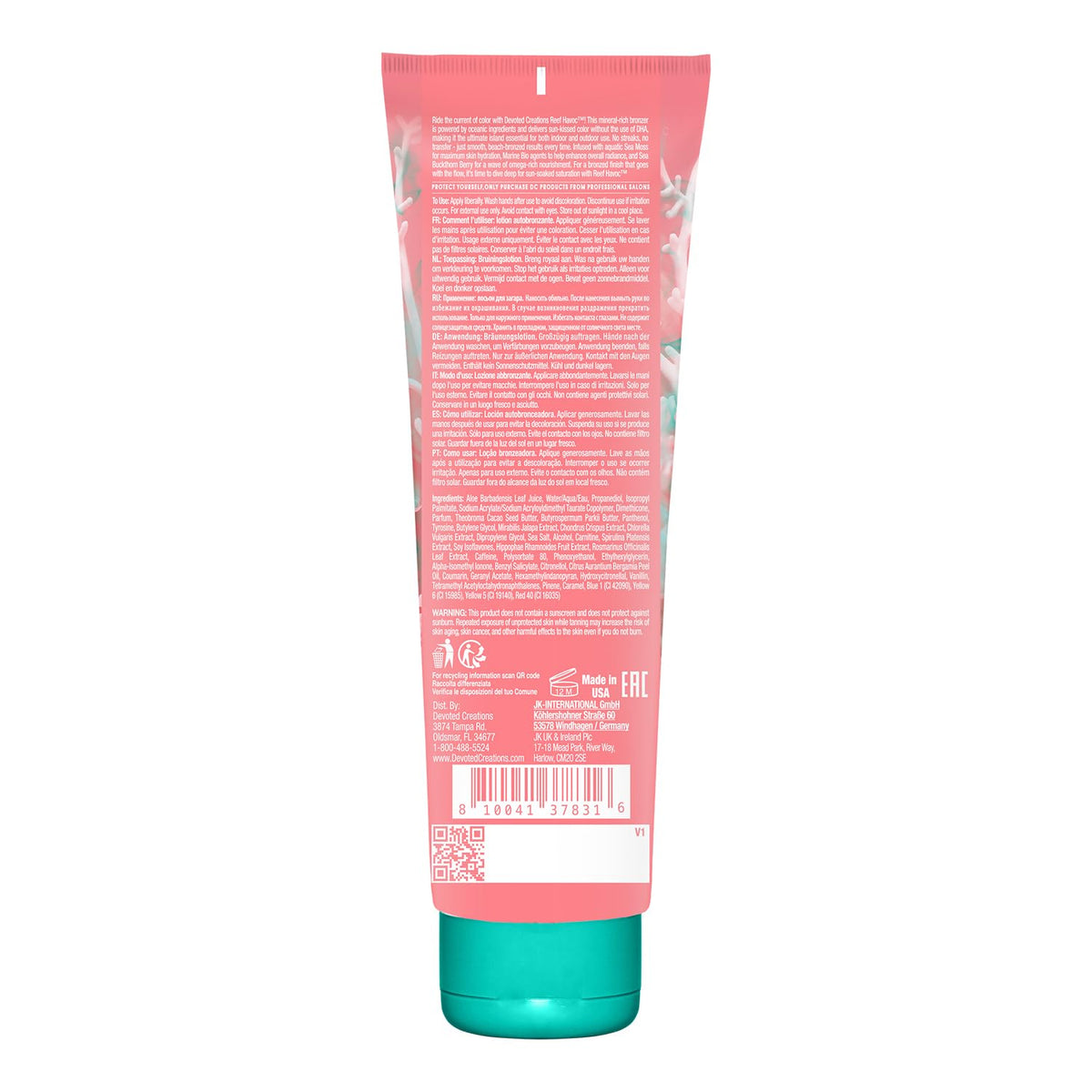 Devoted Creations Reef Havoc bottle back showing usage directions and key ingredients.