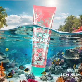 Devoted Creations Reef Havoc ingredient panel featuring Sea Moss and Blue Algae.