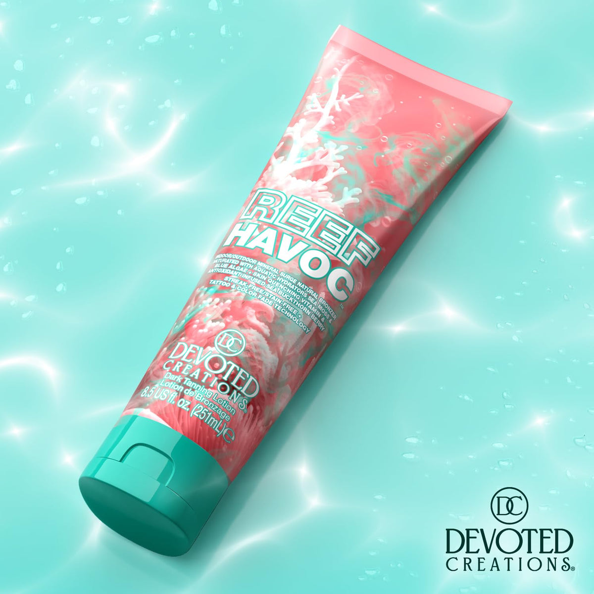 Devoted Creations Reef Havoc packaging display highlighting transfer-resistant bronze.