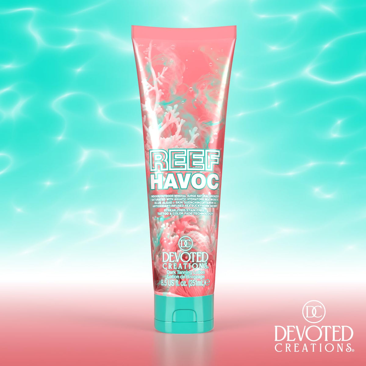 Devoted Creations Reef Havoc lotion texture close-up showing creamy consistency.