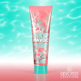 Devoted Creations Reef Havoc lotion texture close-up showing creamy consistency.