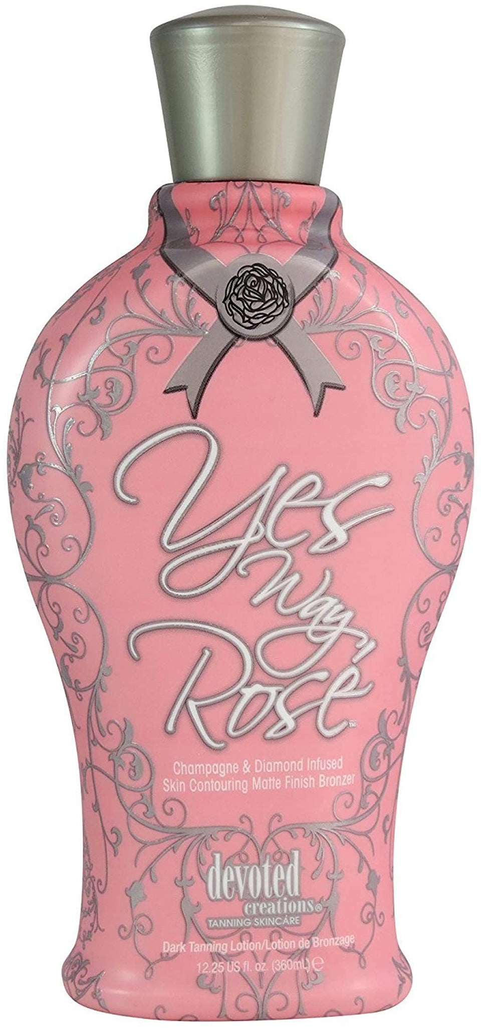 Devoted Creations Yes Way Rosé tanning lotion bottle delivering radiant bronze glow