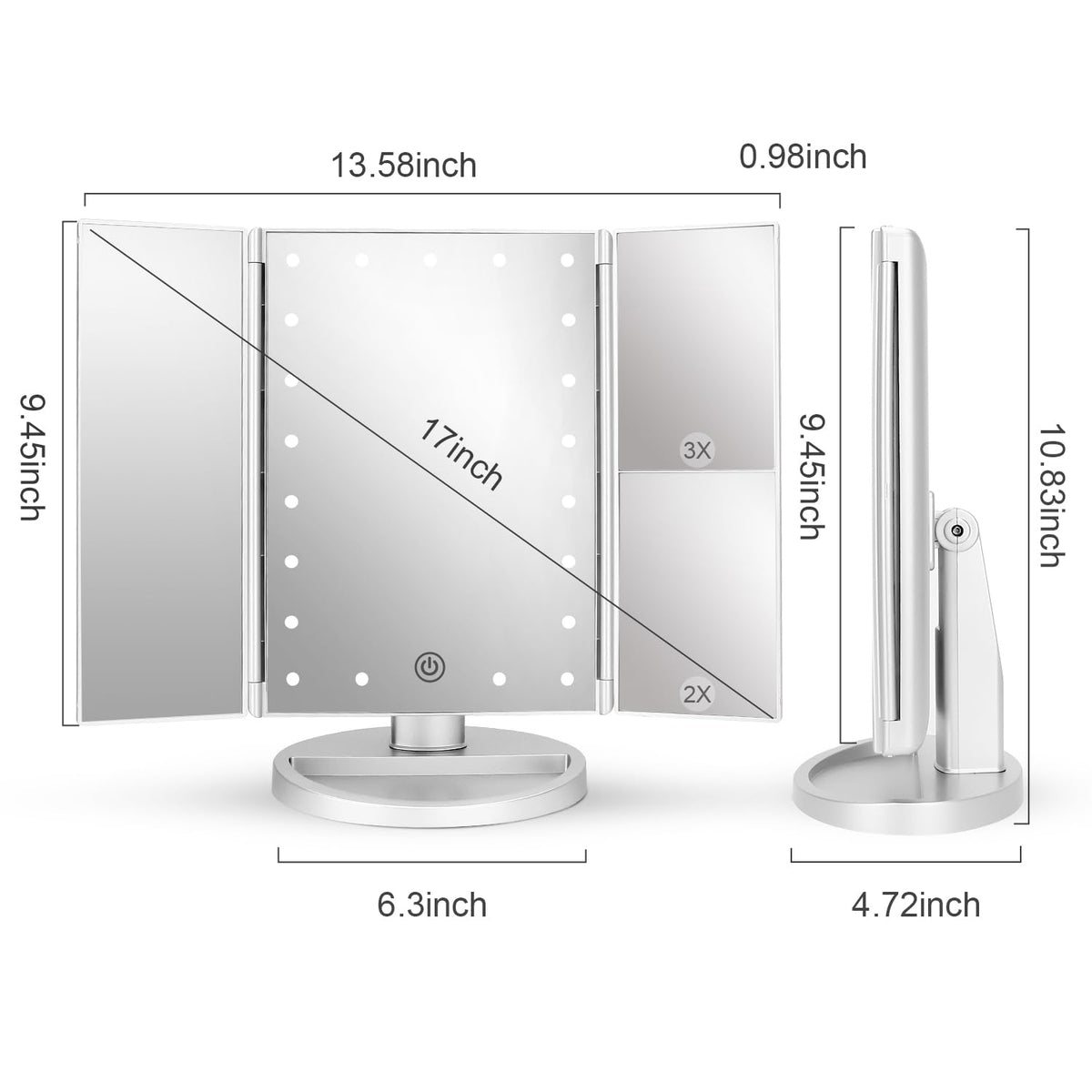 deweisn mirror base recess stores small items like jewelry or cosmetics.