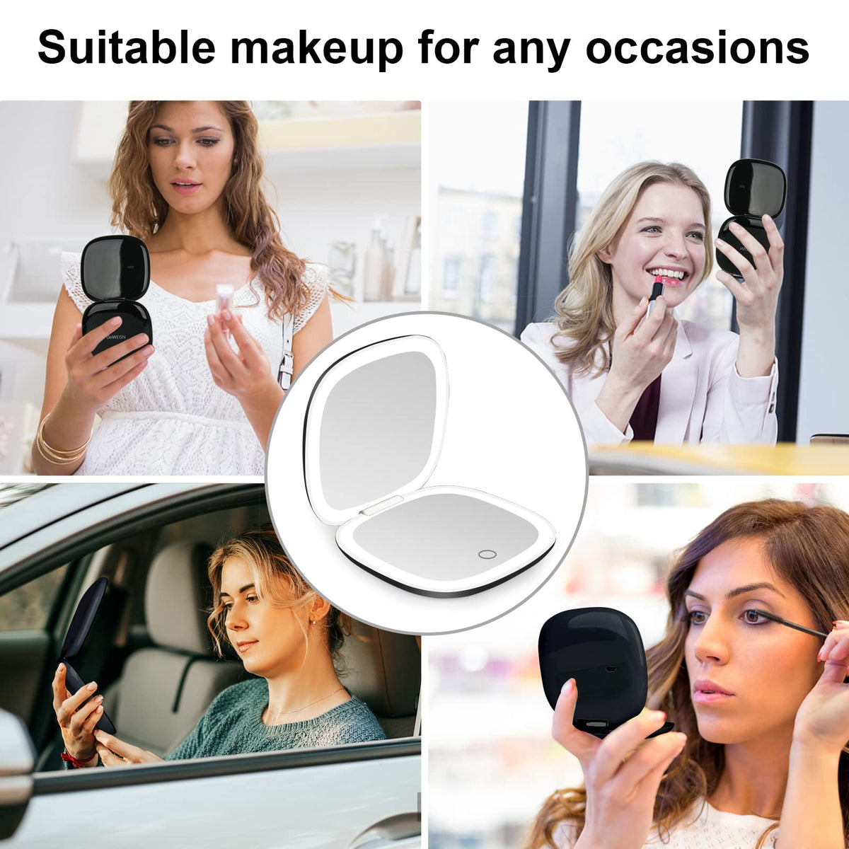 Deweisn black finish compact mirror for sleek travel look