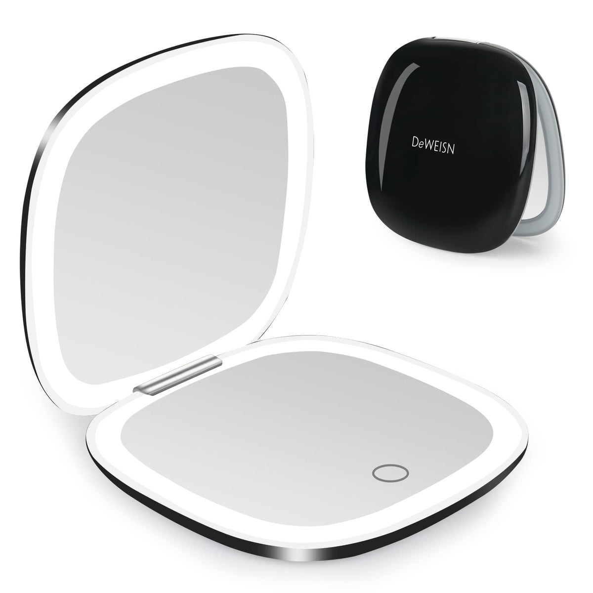 Deweisn compact mirror lit open shows portable travel makeup solution