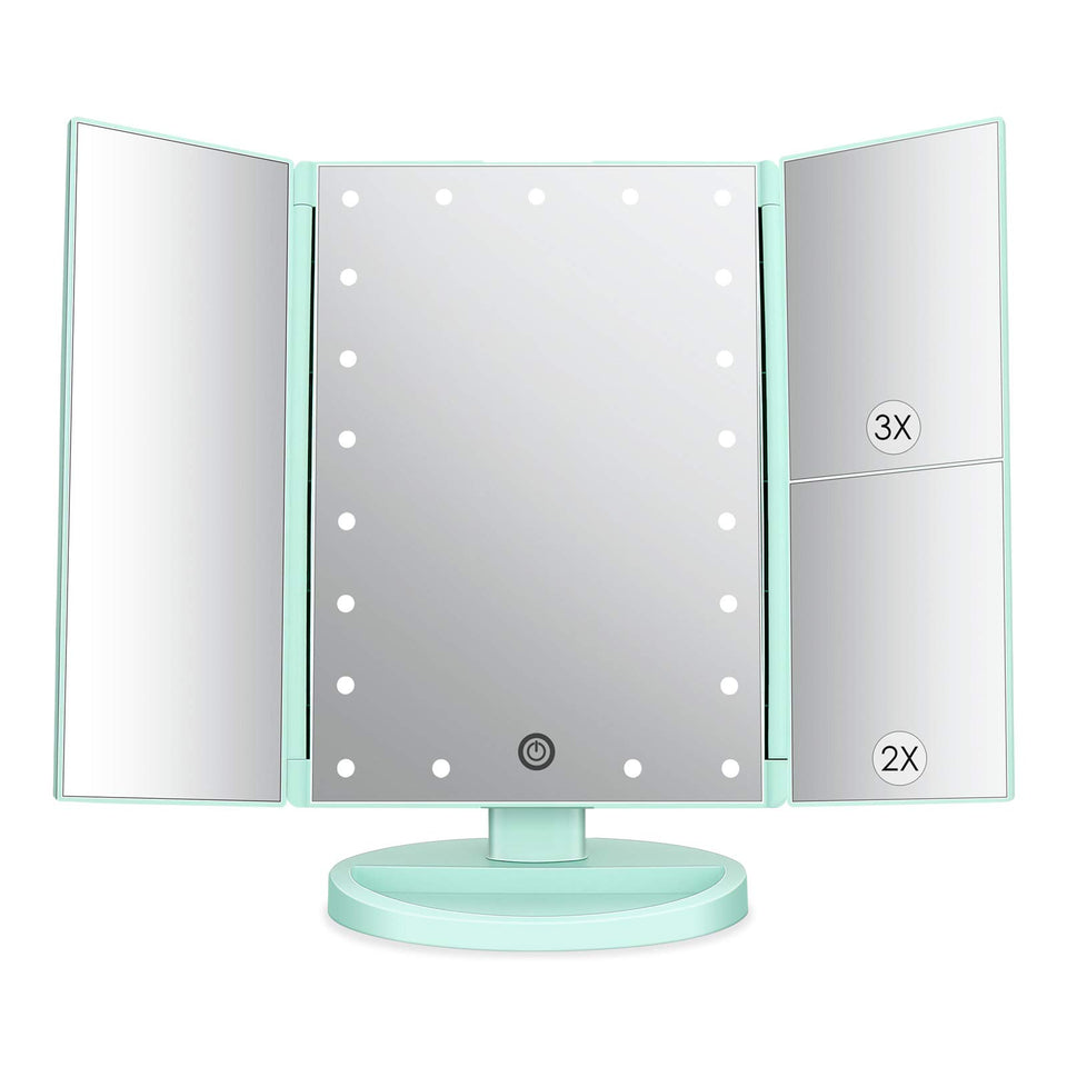 deweisn tri-fold lighted vanity mirror front view for precise makeup application